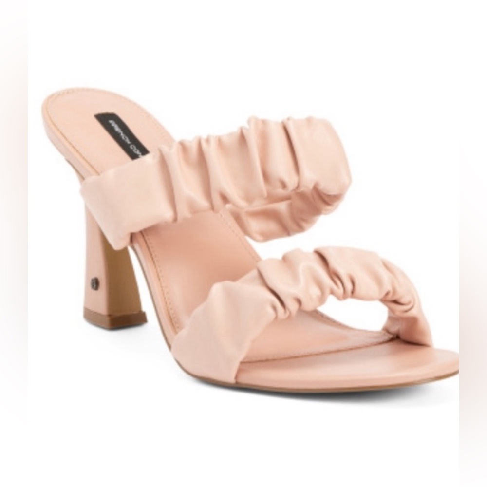 French Connection Crystal Ruched Block Heel Sandals Blush Vegan Leather US 11